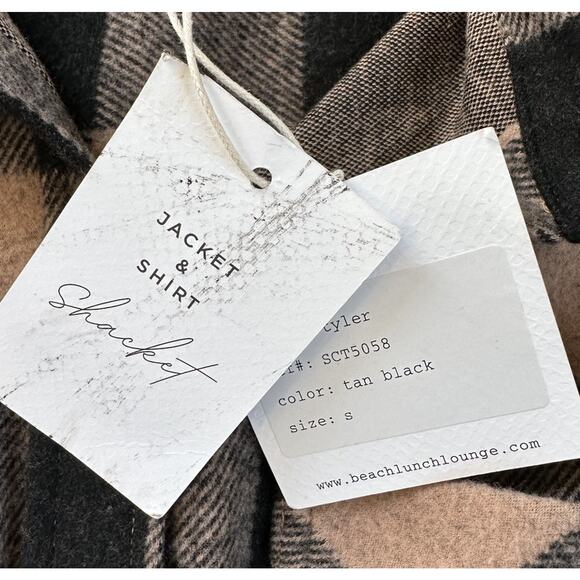 NWT Beach Lunch Lounge Button Up Shacket Size Small Women’s Black Tan - Picture 4 of 8